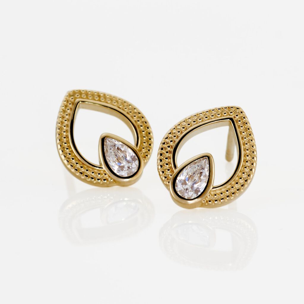 Boucles D'oreilles Puces Plaqué Or Lame Oxydes De Zirconium - Boucles d'oreilles fantaisie Femme | Histoire d’Or