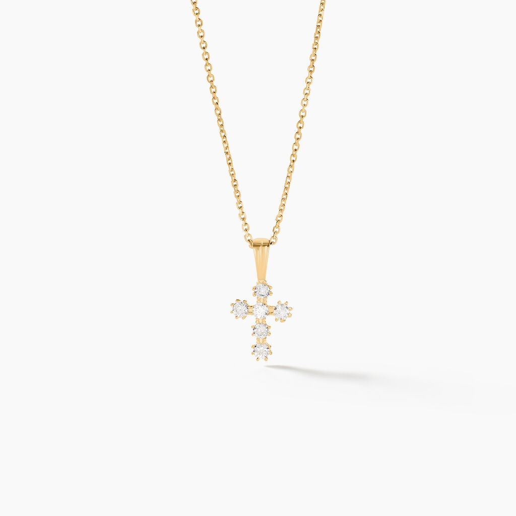 Pendentif Canice Croix Or Jaune Oxyde De Zirconium - Pendentifs Communion Famille | Histoire d’Or