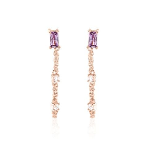 Boucles D'oreilles Pendantes Purple Mood Argent Rose Oxydes - Boucles d'oreilles fantaisie Femme | Histoire d&rsquo;Or