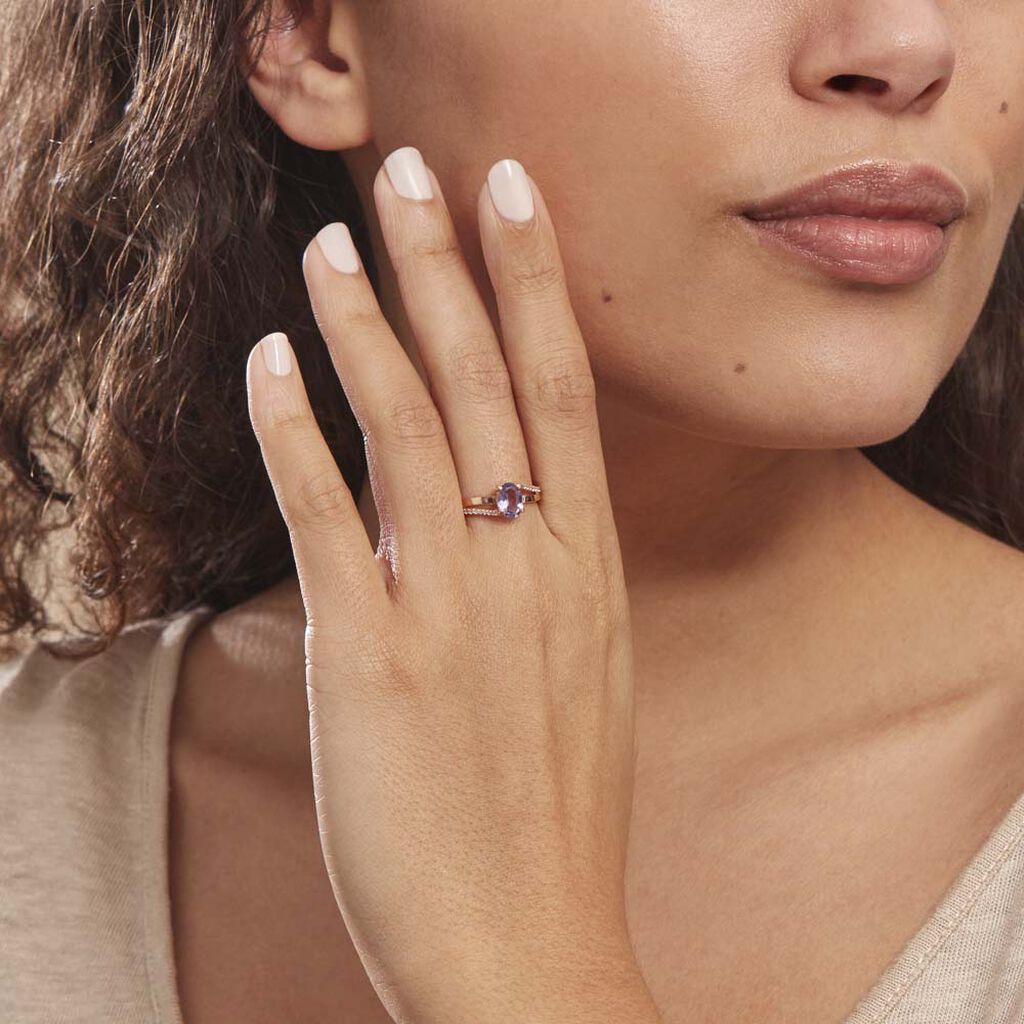 Bague Marie-eva Or Rose Amethyste Et Oxyde De Zirconium - Bagues solitaires Femme | Histoire d’Or