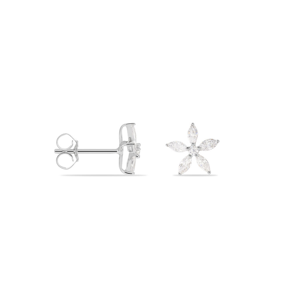 Boucles D'oreilles Puces Horcia Or Blanc Oxyde De Zirconium - Clous d'oreilles Femme | Histoire d’Or