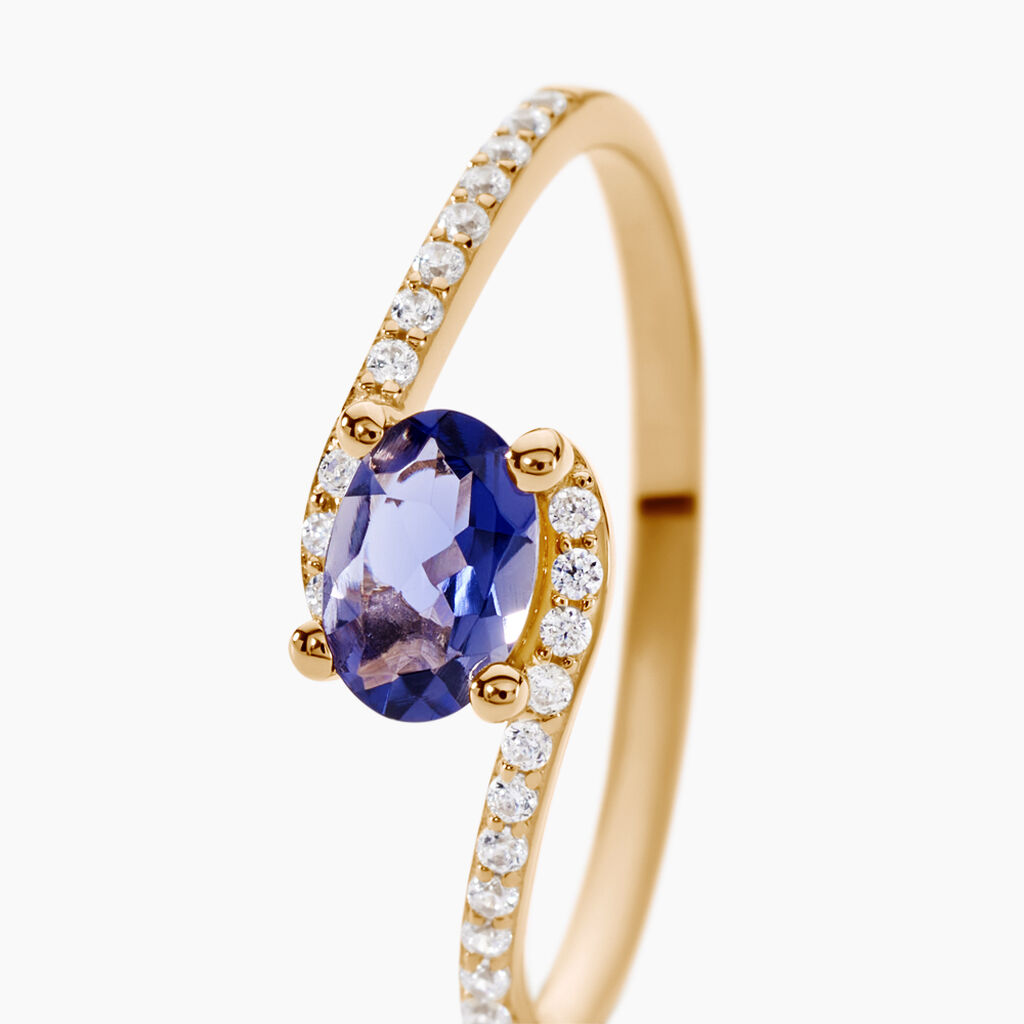 Bague Loriane Or Jaune Iolite Et Oxyde De Zirconium - Bagues solitaires Femme | Histoire d’Or