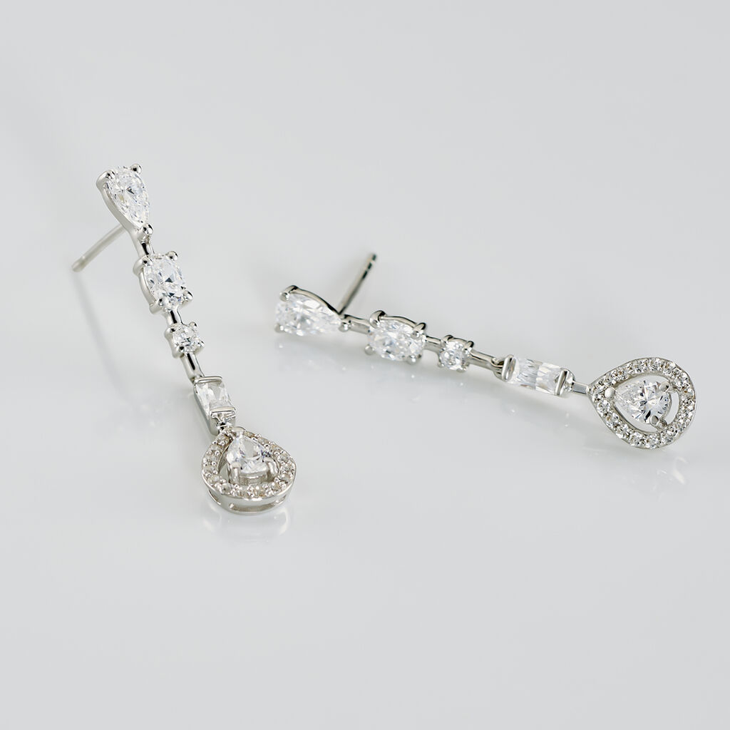 Boucles D'oreilles Pendantes Candia Or Blanc Oxyde De Zirconium - Boucles d'oreilles pendantes Femme | Histoire d&rsquo;Or