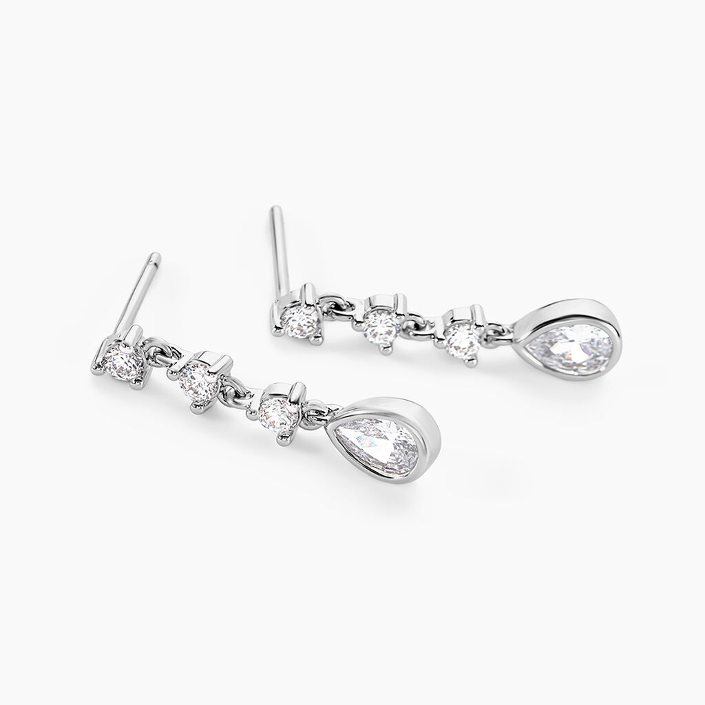 Boucles D'oreilles Pendantes Hida Argent Blanc Oxyde De Zirconium - Boucles d'oreilles fantaisie Femme | Histoire d&rsquo;Or