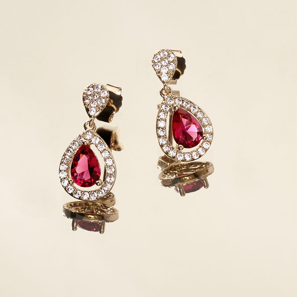Boucles D'oreilles Pendantes Brigita Plaqué Or Pierre Et Oxyde - Boucles d'oreilles fantaisie Femme | Histoire d’Or