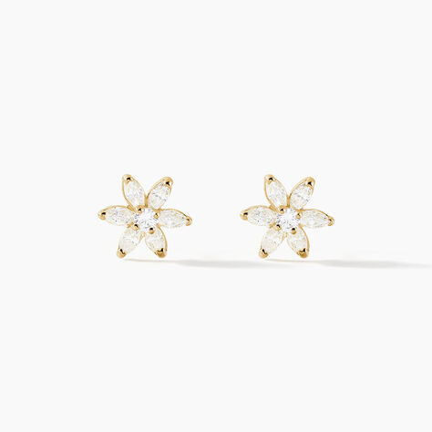 Boucles D'oreilles Puces Eleanor Fleur Or Jaune Oxyde De Zirconium - Clous d'oreilles Femme | Histoire d’Or
