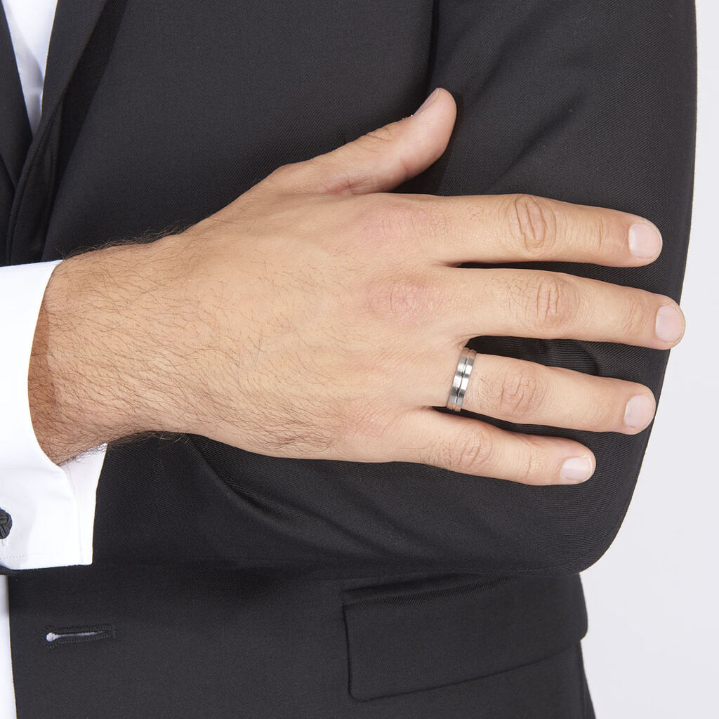 Alliance Liseret Central Ruban Plat Palladium Blanc - Alliances Homme | Histoire d’Or