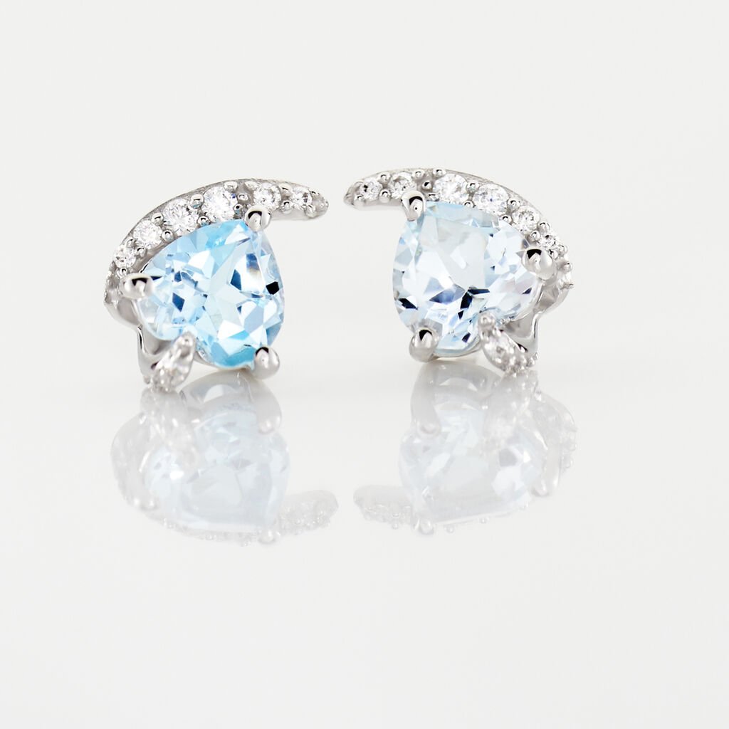 Boucles D'oreilles Puces Coeur In Love Or Blanc Topaze Et Oxyde - Clous d'oreilles Femme | Histoire d&rsquo;Or