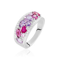 Bague Multicolore Or Blanc Amethyste Et Saphir Et Rhodolite