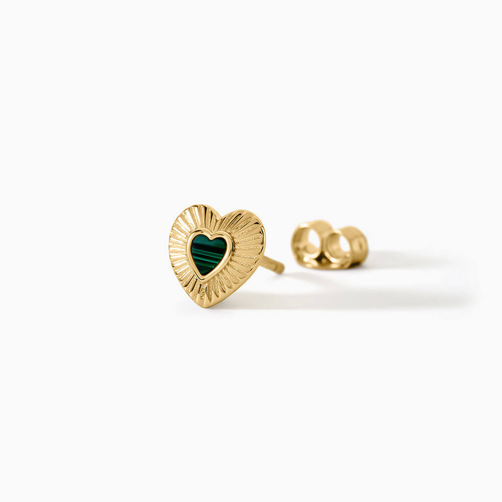 Boucles D'Oreilles Puces Obeline Argent Dor&eacute; A L'Or 750/1000 Malachite - Boucles d'oreilles fantaisie Femme | Histoire d&rsquo;Or