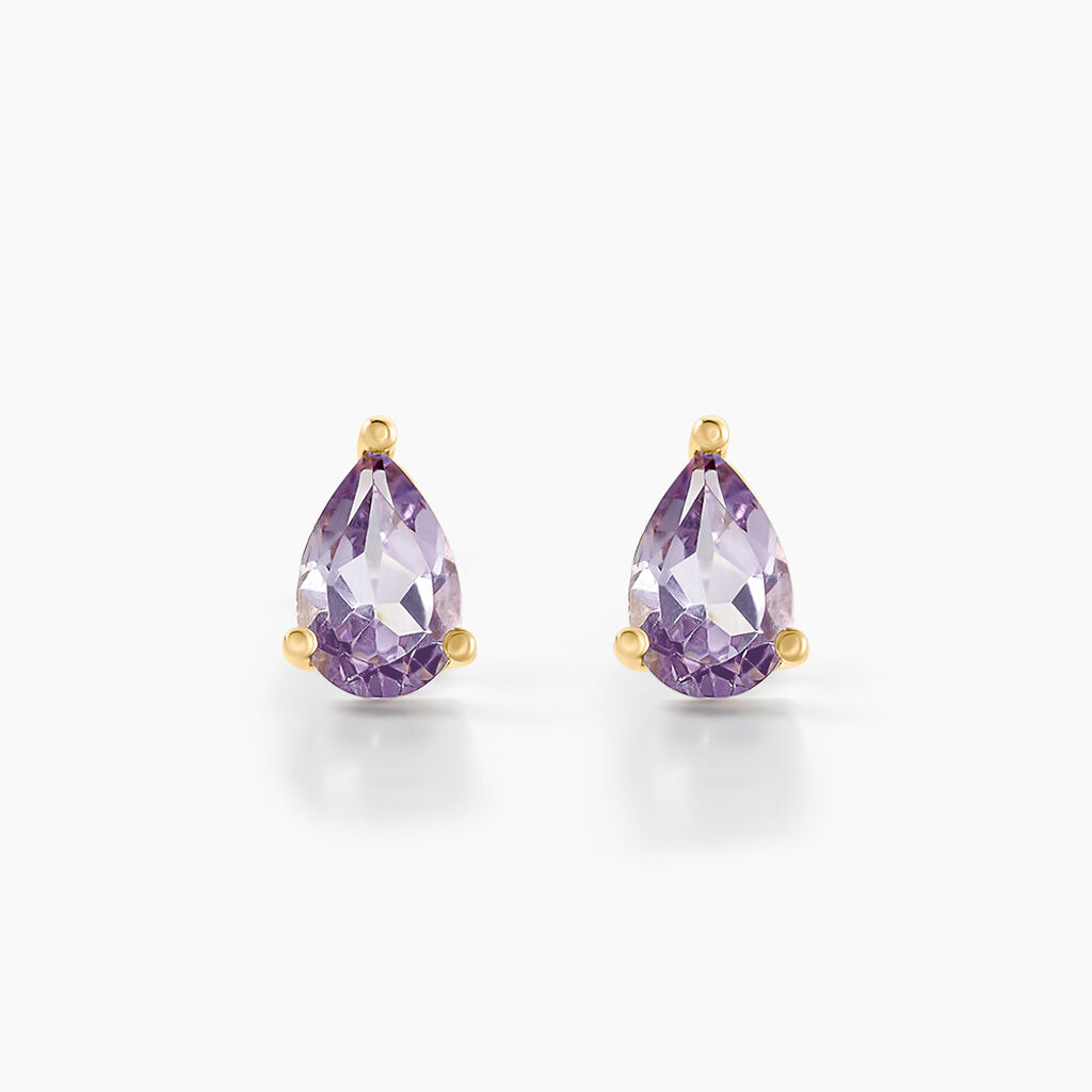 Boucles D'oreilles Puces Goutte Or Jaune Am&eacute;thyste - Clous d'oreilles Femme | Histoire d&rsquo;Or
