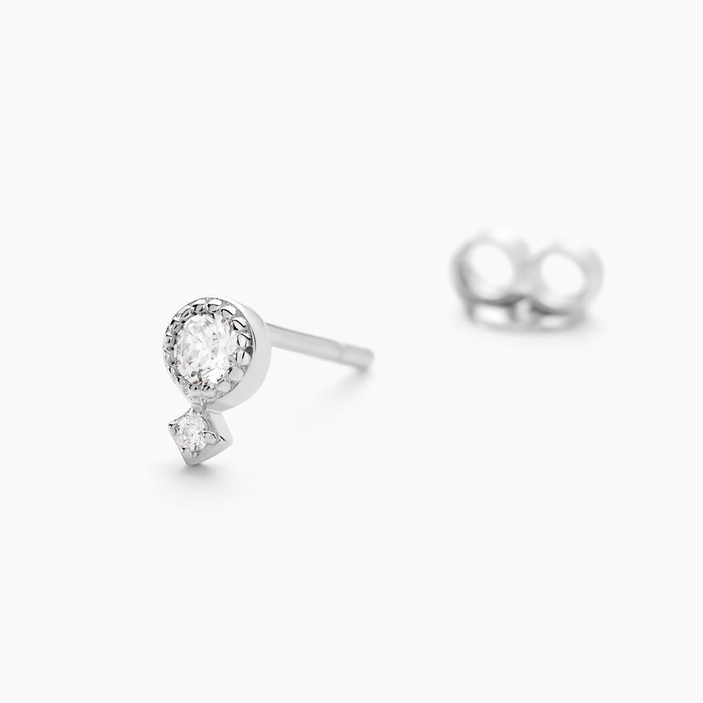Boucles D'oreilles Puces Jill Argent Blanc Oxyde De Zirconium - Boucles d'oreilles fantaisie Femme | Histoire d&rsquo;Or