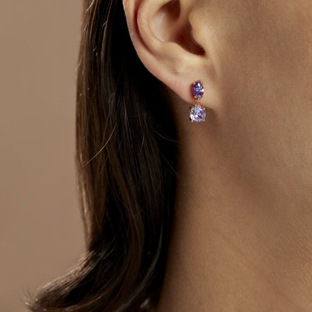 Boucles D'oreilles Pendantes Argent Rose Brenna Oxydes De Zirconium - Boucles d'oreilles fantaisie Femme | Histoire d’Or