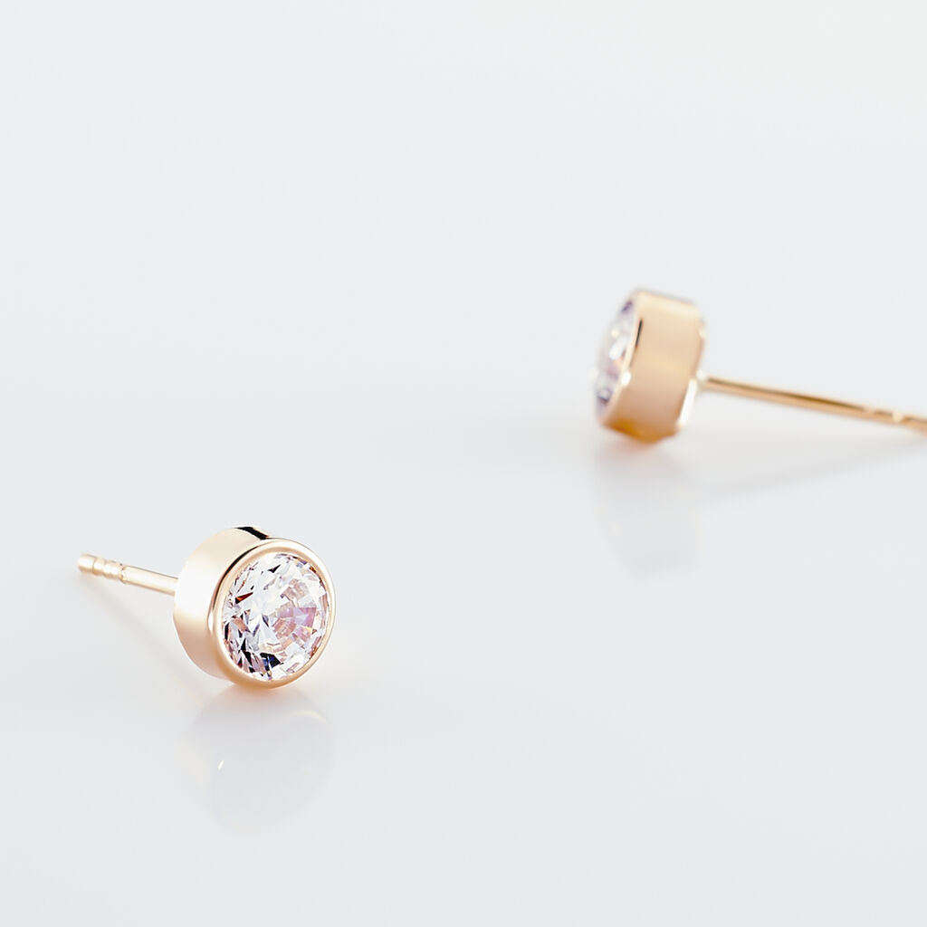 Boucles D'oreilles Puces Elda Serti Clos Or Rose Oxyde De Zirconium - Clous d'oreilles Femme | Histoire d’Or