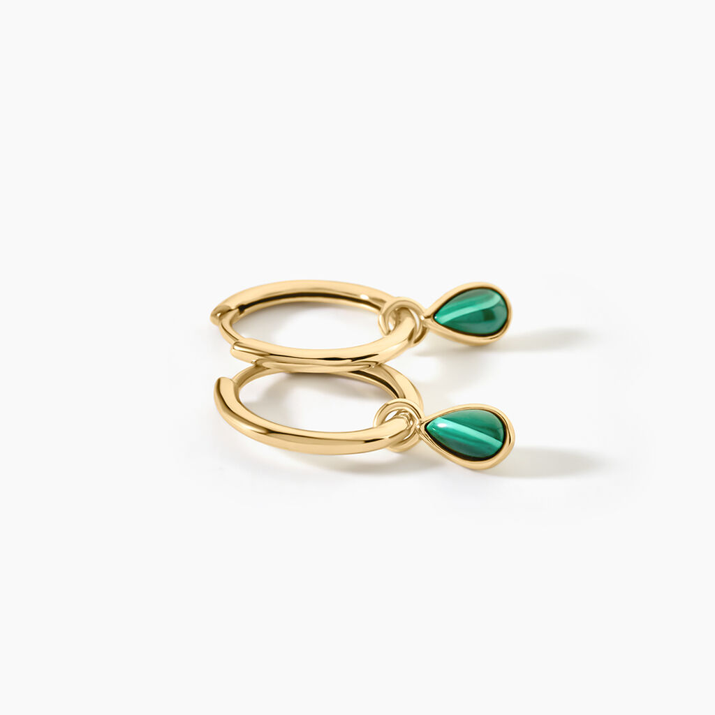 Cr&eacute;oles Ondee Argent Dor&eacute; A L'Or 750/1000 Malachite - Boucles d'oreilles cr&eacute;oles Femme | Histoire d&rsquo;Or