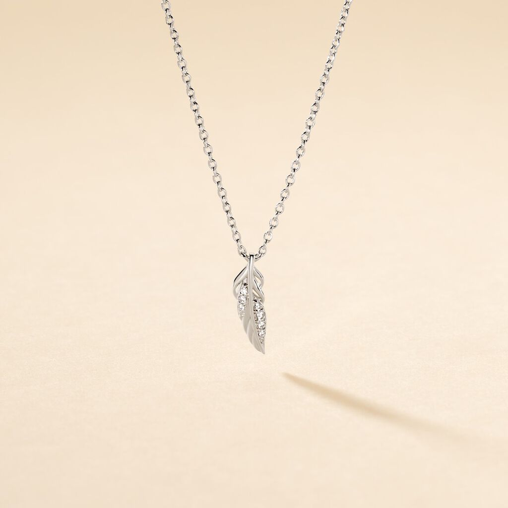 Collier Feath Argent Blanc Oxyde De Zirconium - Colliers fantaisie Femme | Histoire d&rsquo;Or