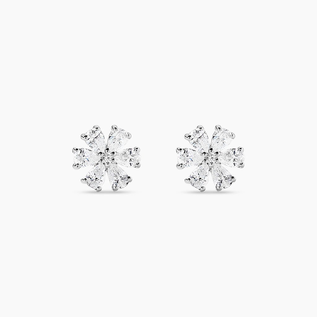 Boucles D'oreilles Puces Maelane Or Blanc Oxyde De Zirconium - Clous d'oreilles Femme | Histoire d’Or