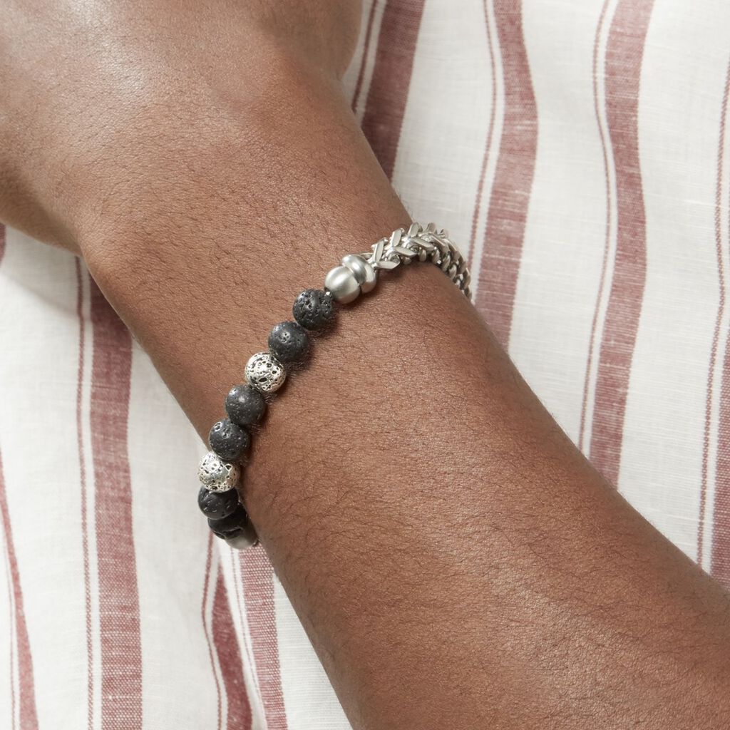 Bracelet Kiyo Acier Blanc Pierre De Lave - Bracelets Homme | Histoire d’Or