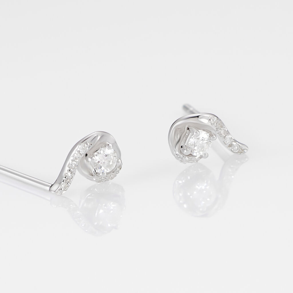 Boucles D'oreilles Puces Vrille Accompagnee Or Blanc Diamant - Clous d'oreilles Femme | Histoire d’Or
