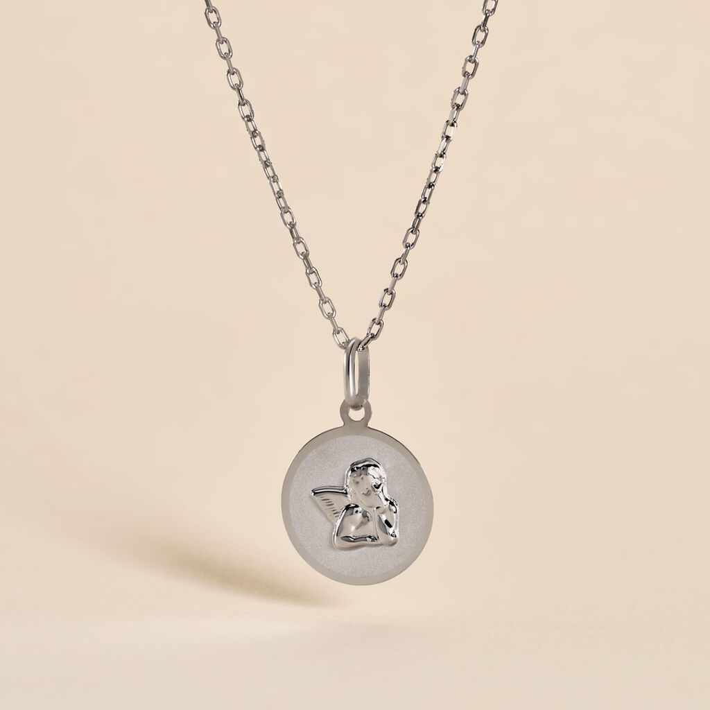 Pendentif Ange Rond Satine Or Blanc - Cadeaux de naissance Enfant | Histoire d’Or