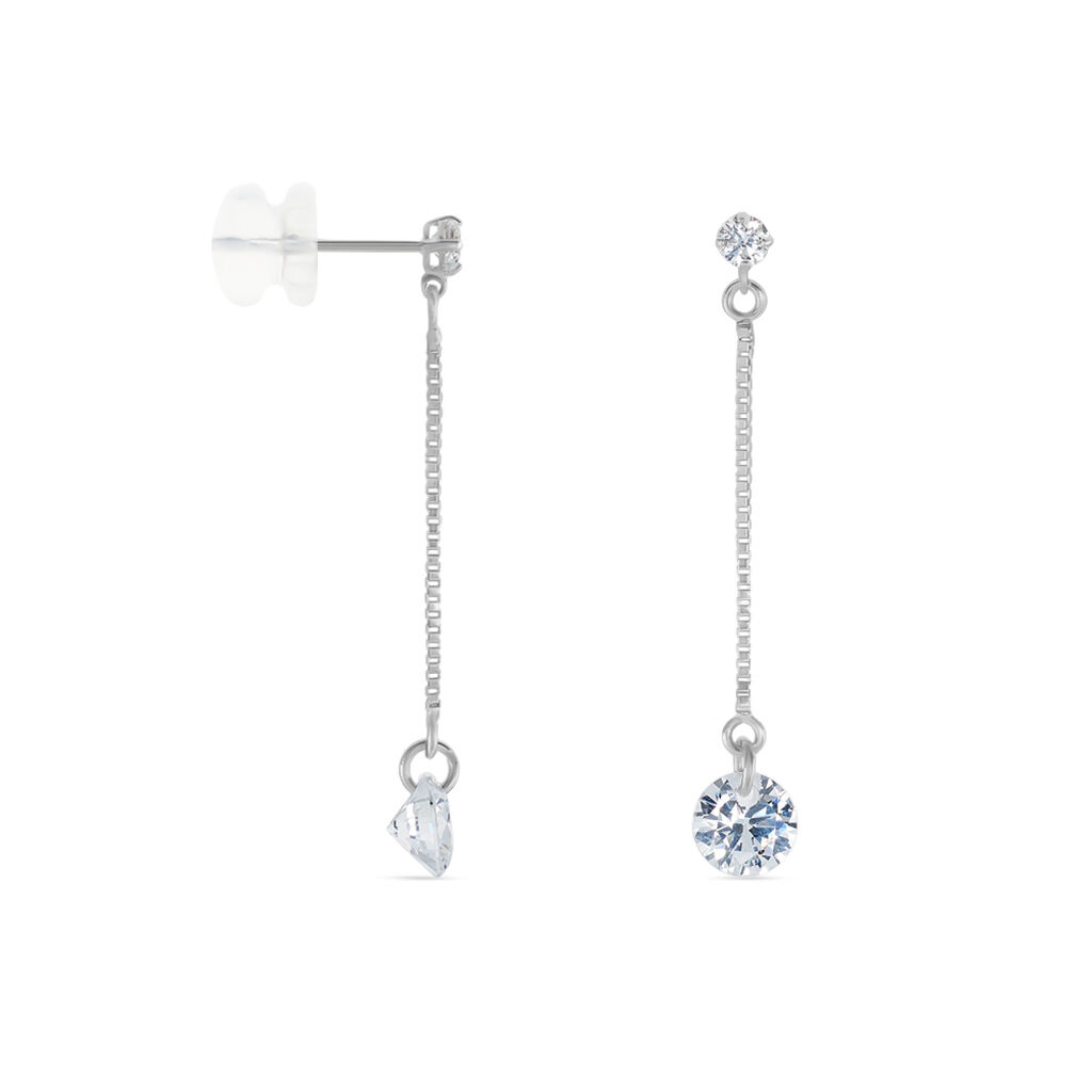 Boucles D'oreilles Pendantes Regane Or Blanc Oxyde De Zirconium - Boucles d'oreilles pendantes Femme | Histoire d’Or