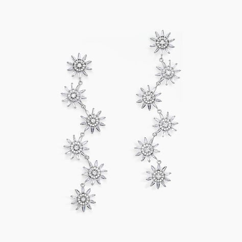 Boucles D'oreilles Pendantes Daisy Argent Blanc Oxyde De Zirconium - Boucles d'oreilles pendantes  | Histoire d&rsquo;Or