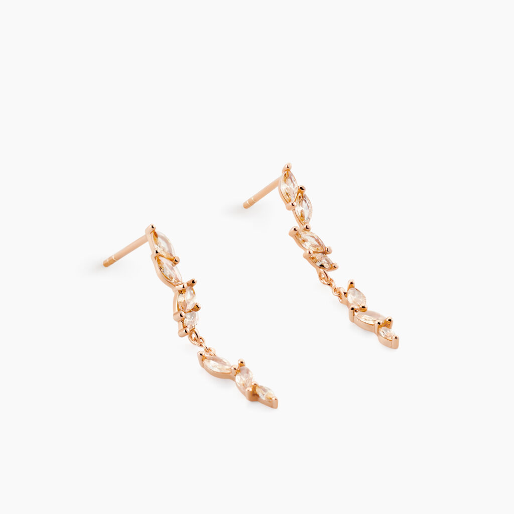 Boucles D'oreilles Pendantes Ellyn Argent Rose Oxyde De Zirconium - Boucles d'oreilles fantaisie Femme | Histoire d&rsquo;Or
