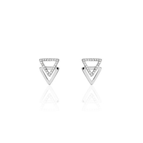 Boucles D'oreilles Puces Glorya Argent Blanc Oxyde De Zirconium - Boucles d'oreilles fantaisie Femme | Histoire d&rsquo;Or
