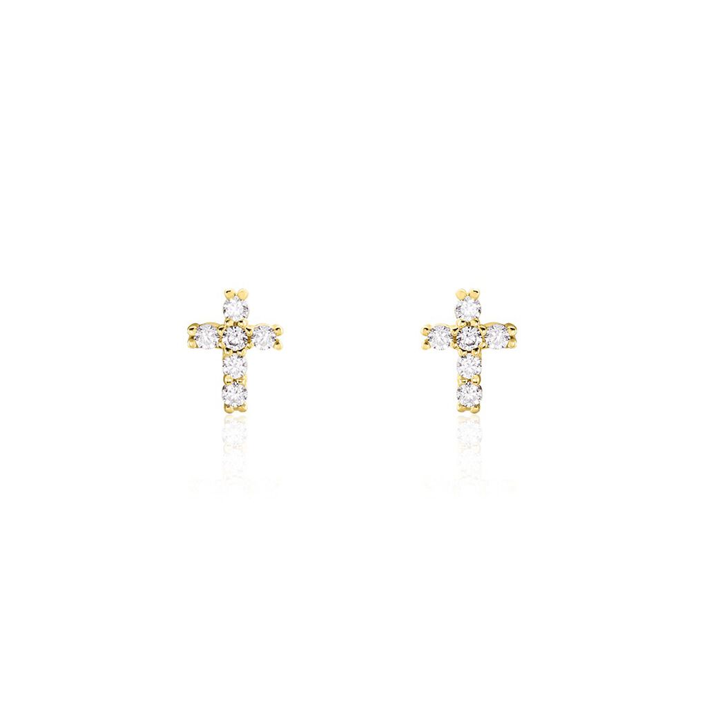 Boucles D'oreilles Puces Luna Or Jaune Oxyde De Zirconium - Clous d'oreilles Femme | Histoire d’Or
