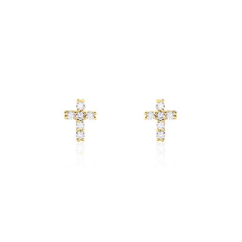 Boucles D'oreilles Puces Luna Or Jaune Oxyde De Zirconium - Clous d'oreilles Femme | Histoire d’Or