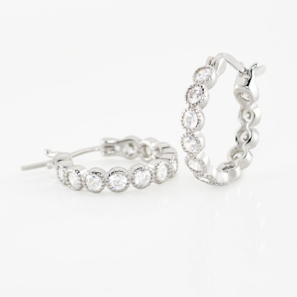 Cr&eacute;oles Argent Blanc Edoardo Oxydes De Zirconium - Boucles d'oreilles cr&eacute;oles Femme | Histoire d&rsquo;Or