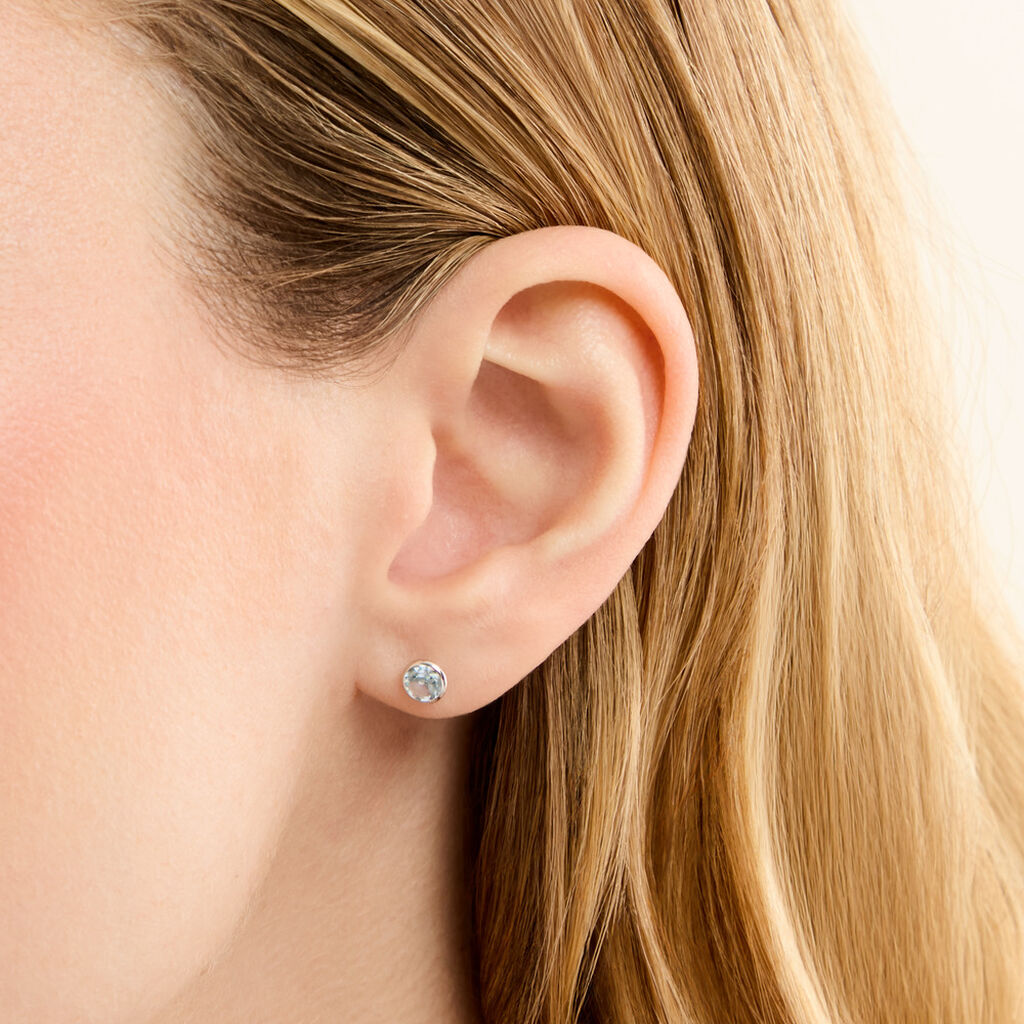 Boucles D'oreilles Puces Edy Serti Clos Or Blanc Topaze - Boucles d'oreilles empierr&eacute;es Femme | Histoire d&rsquo;Or