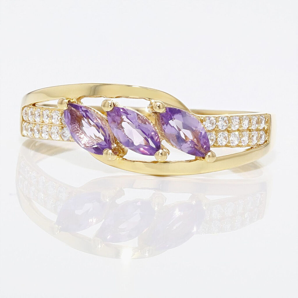 Bague Lukretia Or Jaune Amethyste Et Oxyde De Zirconium - Bagues avec pierre Femme | Histoire d&rsquo;Or