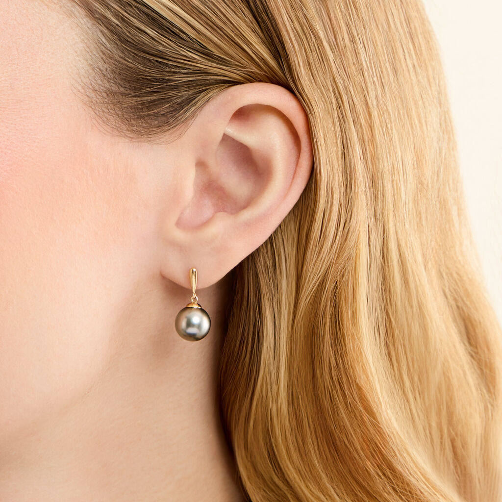 Boucles D'oreilles Pendantes Semi-baroque Or Jaune Perle De Tahiti - Boucles d'oreilles pendantes Femme | Histoire d&rsquo;Or