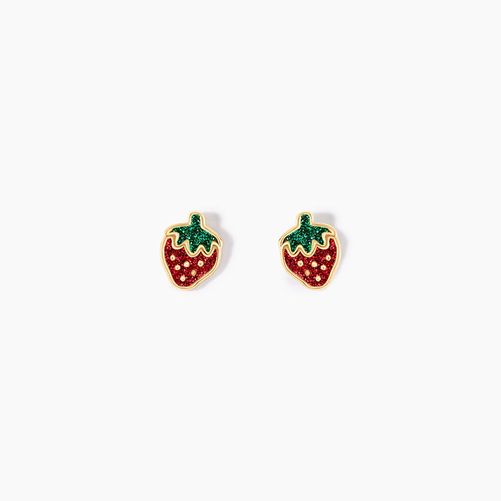 Boucles D'oreilles Puces Tharia Fraise Or Jaune - Clous d'oreilles Enfant | Histoire d&rsquo;Or