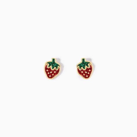 Boucles D'oreilles Puces Tharia Fraise Or Jaune - Clous d'oreilles Enfant | Histoire d&rsquo;Or