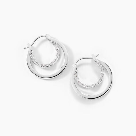 Créoles Argent Blanc Linnette Oxydes De Zirconium - Boucles d'oreilles créoles Femme | Histoire d’Or