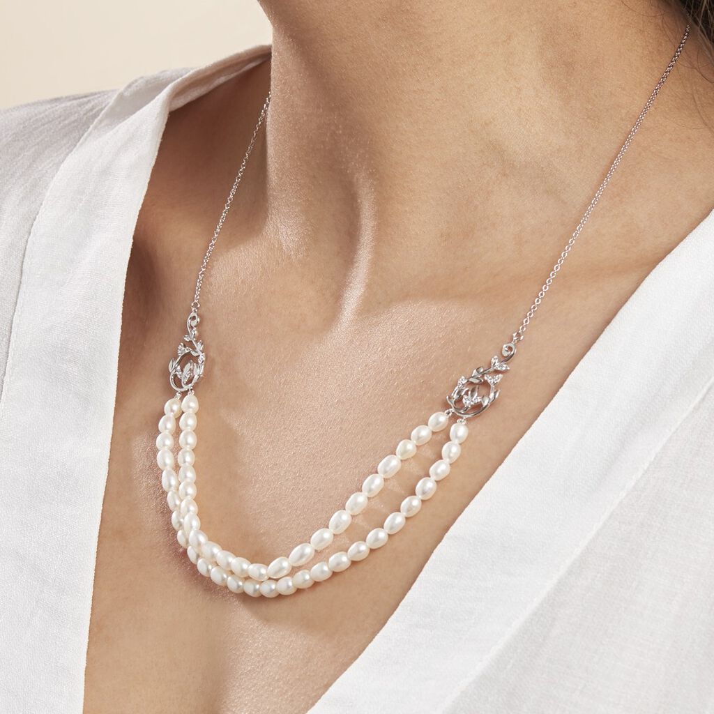 Collier Pygmalion Argent Blanc Oxyde De Zirconium Perle De Culture - Colliers Femme | Histoire d’Or