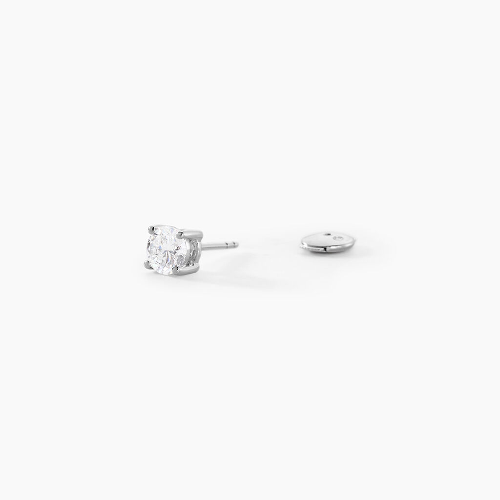 Boucles D'oreilles Puces 4 Griffes Or Blanc Diamant Synthetique - Clous d'oreilles Femme | Histoire d&rsquo;Or