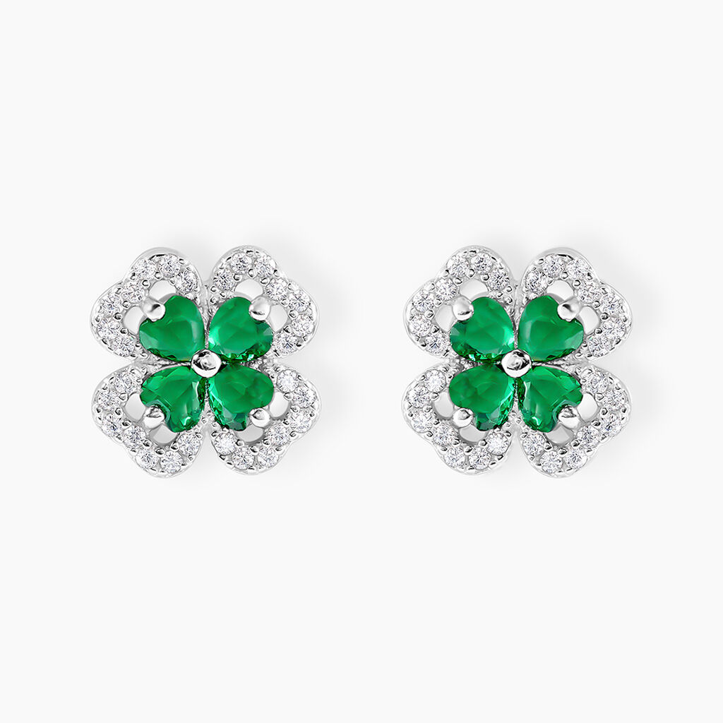 Boucles D'oreilles Puces Argent Blanc Deryn Verre Oxydes De Zirconium - Boucles d'oreilles fantaisie Femme | Histoire d’Or