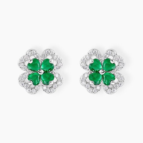 Boucles D'oreilles Puces Argent Blanc Deryn Verre Oxydes De Zirconium - Boucles d'oreilles fantaisie Femme | Histoire d’Or