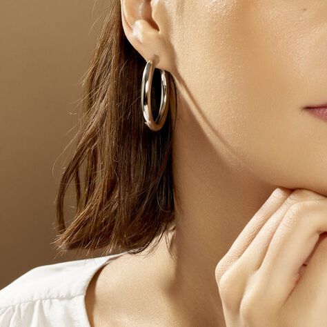 Créoles Amael Acier Blanc - Boucles d'oreilles créoles Femme | Histoire d’Or