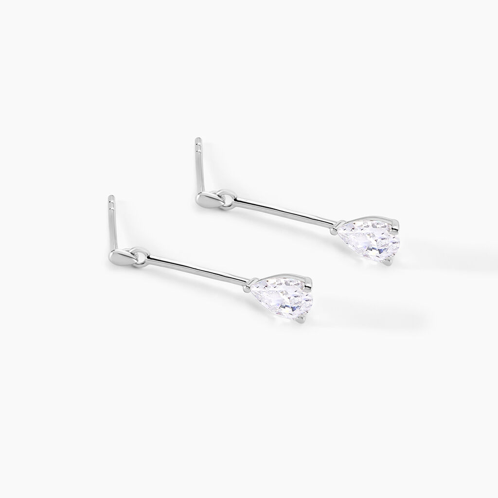 Boucles D'oreilles Pendantes Goutte Or Blanc Oxyde De Zirconium - Boucles d'oreilles pendantes Femme | Histoire d’Or