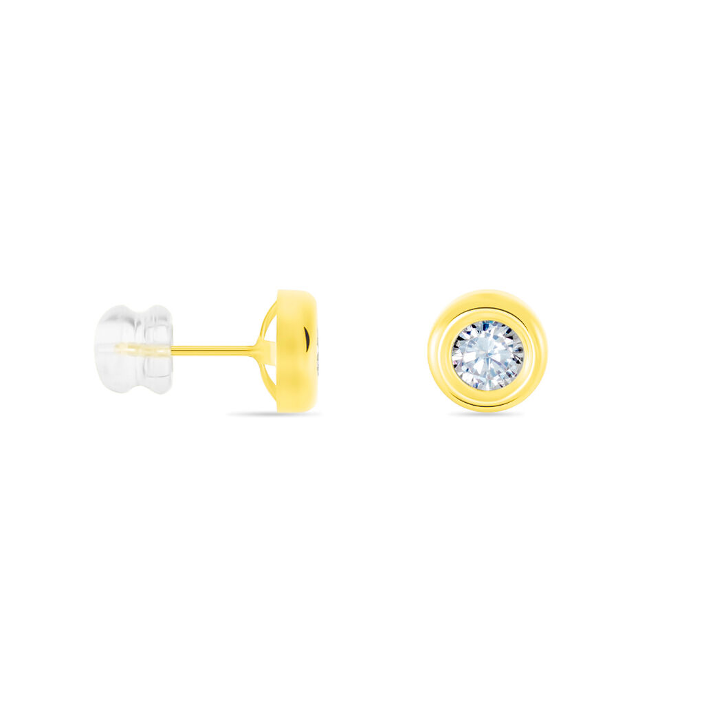 Boucles D'oreilles Puces Eden Serti Pneu Or Jaune Oxyde De Zirconium - Clous d'oreilles Femme | Histoire d’Or