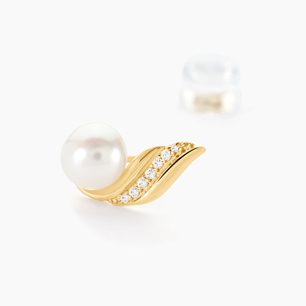 Boucles D'oreilles Puces Antoinette Or Jaune Perle De Culture - Clous d'oreilles Femme | Histoire d’Or