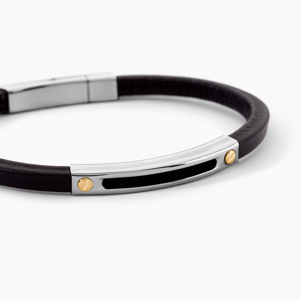 Bracelet Cuir De Vache Noir - Bracelets Cuir Homme | Histoire d&rsquo;Or