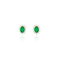 Boucles D'oreilles Or Jaune Emeraude Diamants