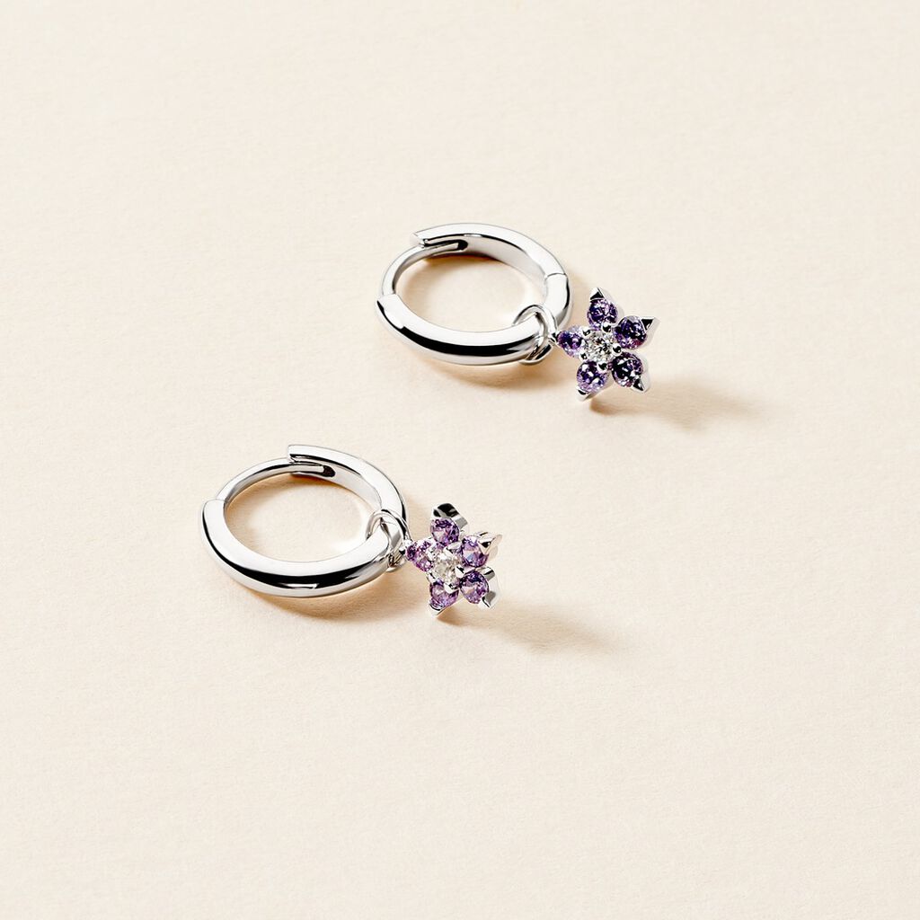 Créoles Purple Bloom Argent Blanc Oxyde De Zirconium - Boucles d'oreilles créoles Femme | Histoire d’Or