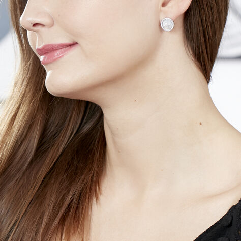 Boucles D'oreilles Puces Pelina Argent Blanc Oxyde De Zirconium Nacre - Boucles d'Oreilles Trèfle Femme | Histoire d’Or