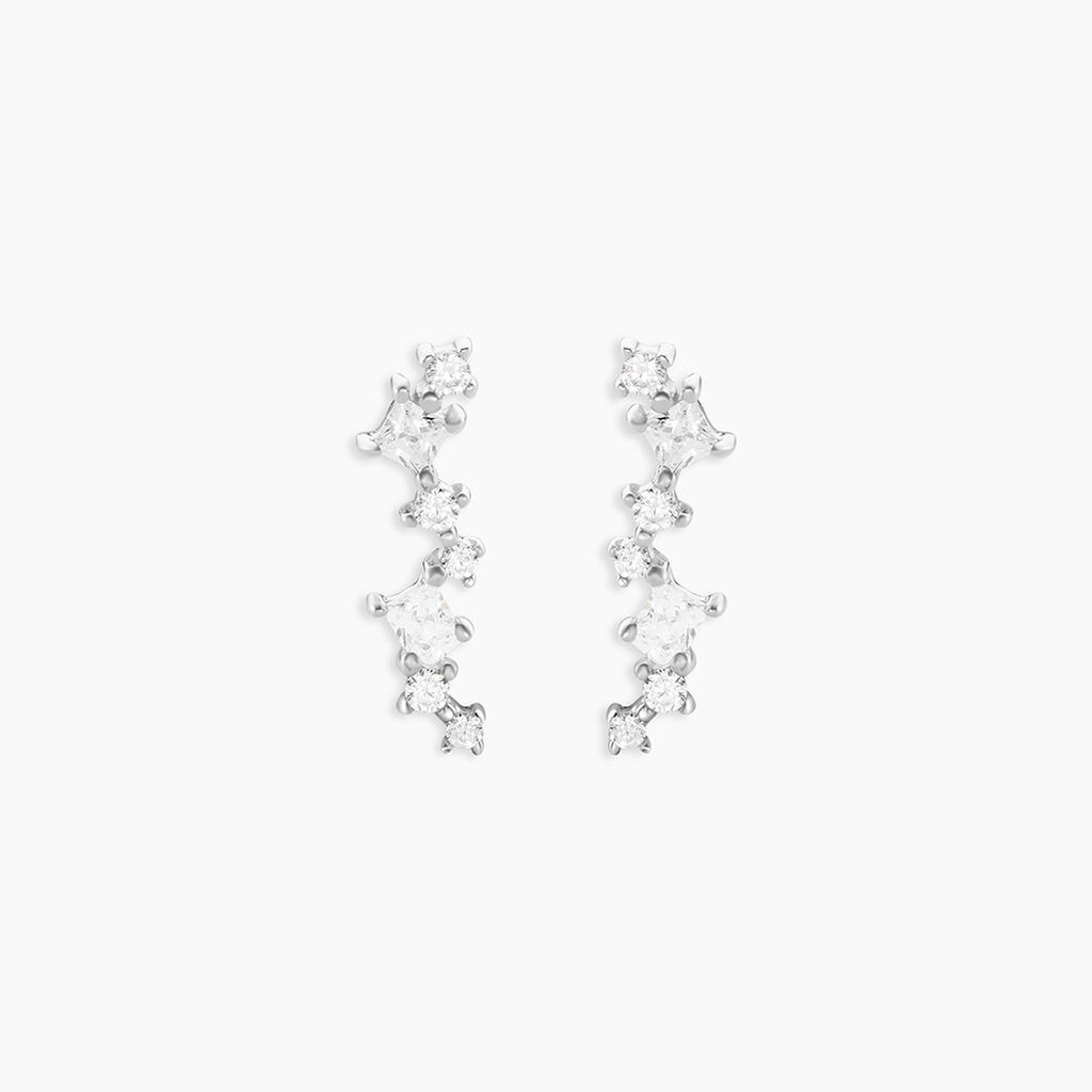 Boucles D'Oreilles Puces Eclat d'Aurore Argent Blanc Oxyde De Zirconium - Boucles d'oreilles fantaisie Femme | Histoire d&rsquo;Or